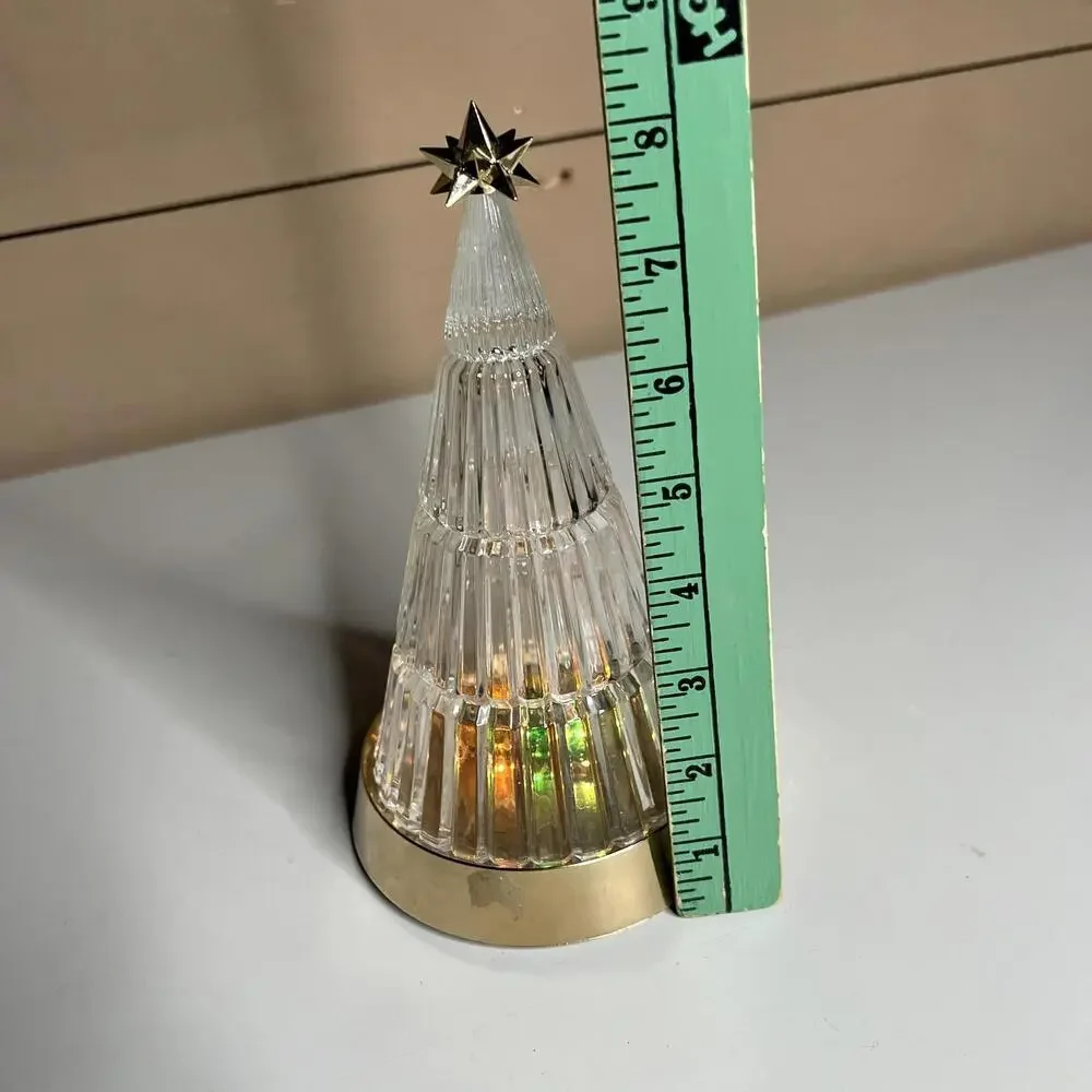 Pre-Lit Glass‎ Christmas Tree Topiary Clear Gold Base Tabletop Battery Lights